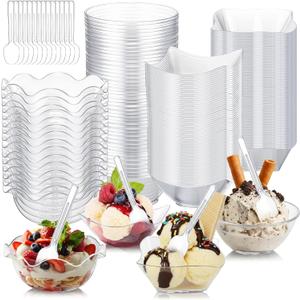 Newtay 280 Packs Mini Dessert Bowls with Spoons 3/5 /6 oz Clear Disposable Small Party Serving Plastic Cups for Appetizers, Salad Nuts, Ice Cream, Candy, Fruits, Home Wedding or Event Party