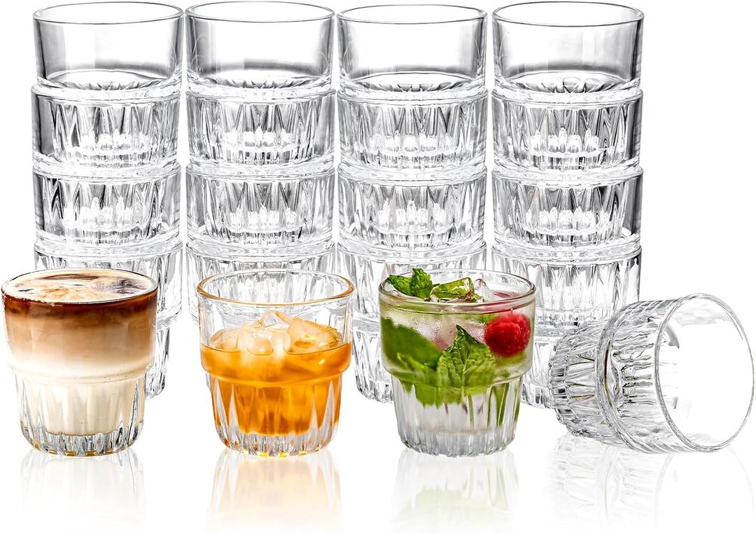 20-Pack 5oz Shot Glasses Set, Bulk Heavy Base Rock Glasses, Stackable Whiskey Tumbler for Bar Espresso Tasting, Drinking Glasses for BourbonJuiceWaterCortado