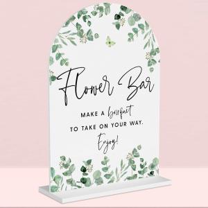 2 x Wedding SignsFlower Bar Sign, 5 x 7 Inch Arch Acrylic Sign, Wedding Sign for Ceremony and Reception, Wedding Supplies, Wedding Decoration (Eucalyptus)