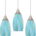 Mini Art Glass Pendant Lights Kitchen Island,Handcrafted Teal with Gold Glass Ceiling Pendant Lighting Brushed Nickel Adjustable Cord Hanging Lamp Cover for Coffe Bar,Dining Room 3pack
