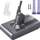 Battery Replacement for Dyson V8, 21.6V 6500mAh Li-ion Battery Compatible with SV10 V8 Animal V8 Absolute V8 Motorhead V8 Carbon Fiber V8 Fluffy Series Cordless Vacuum, 2 Filters and 2 Screws Included