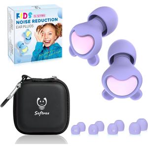 Kids Ear Plugs (6+yrs) - Reusable Everyday Noise Relief Earplugs for Small Ear Canal, Kids Ear Protection for Concerts, Travel, Focus, Socializing, School, Sleep, Sensitivity 26 dB Noise Reduction (1 Count (Pack of 1), Lilac+pink)
