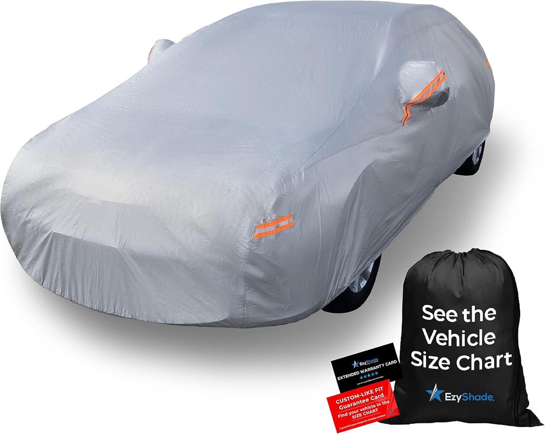 EzyShade 10-Layer Car Cover Waterproof All Weather. See Vehicle Size-Chart for Accurate Fit. Outdoor Full Exterior Covers for Automobiles Sedan Hatch SUV Rain Sun Protection. Size A0 (See SizeChart) (Reflective)