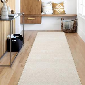 Runner Rug 2x6 Boho Geometric Area Rugs: Small Washable Kitchen Entryway Rug, Soft Non Slip Moroccan Long Hallway Rugs for Bedroom Bathroom Laundry Entryway Staircase Foyer(Modern Beige,2'x6')