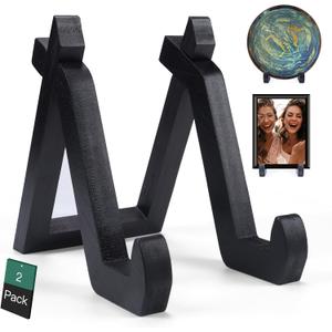 2 Pack Bamboo Plate Display Stand, 6 Inch Decorative Picture Frame Stand Square Plate Holder Display Stand Display Stand for Plates, Photos, Book, Dcor (Black)