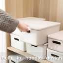 Yishyfier Plastic Storage Baskets With Lid Organizing Container Lidded Knit Storage Organizer Bins for Shelves Drawers Desktop Closet Playroom Classroom Office (4M+2S, Light grey)