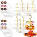 Teenyyou 20 Pack Dessert Table Display Set 8 Pcs 3 Tiered Cupcake Stand with Gold Edges 12 Pcs White Dessert Serving Tray for Wedding Birthday Tea Party Decorations (Round and Square)