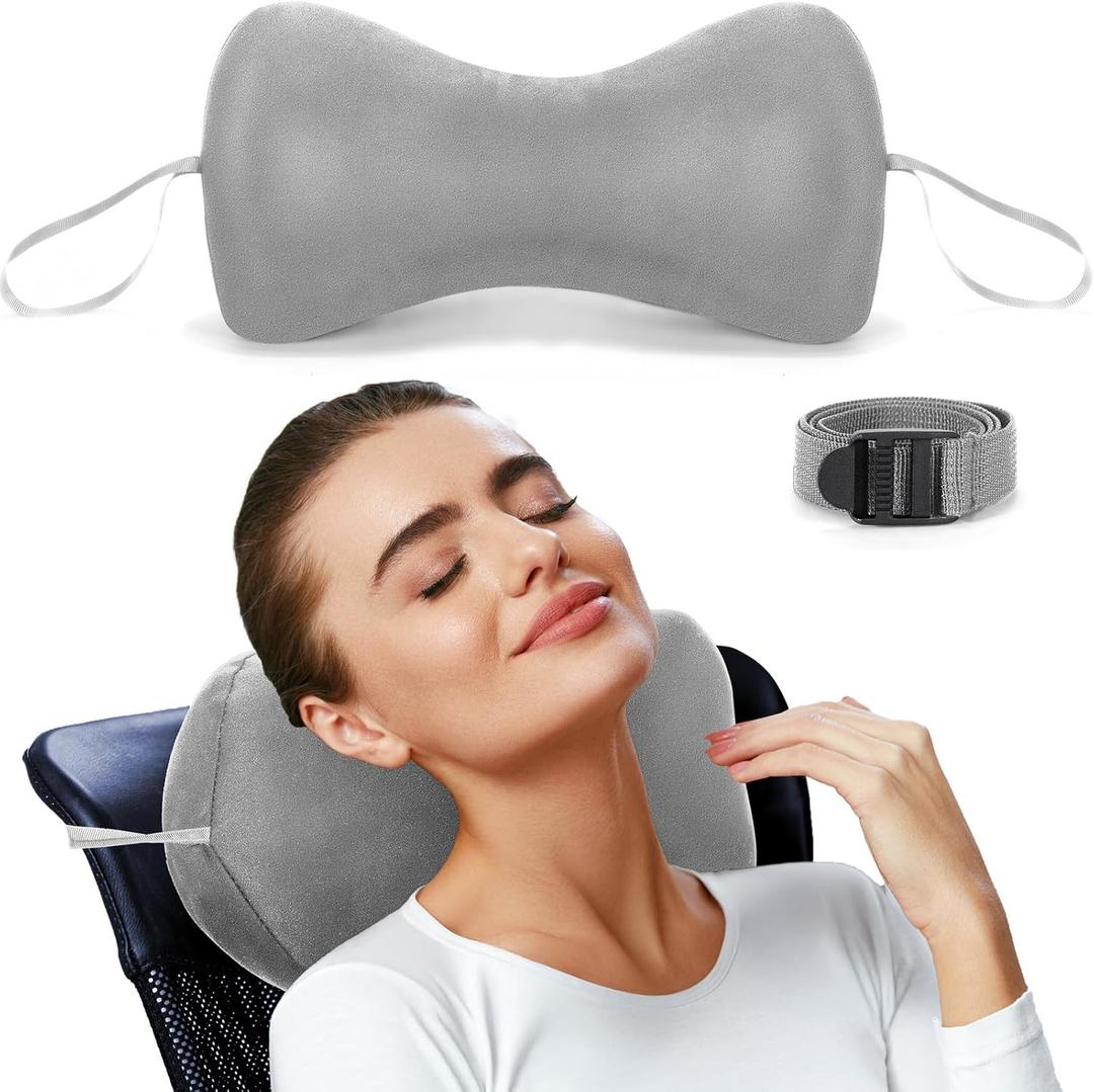 Chunful Dog Bone Shaped Chiropractic Neck and Back Pillow for Cervical Support with Adjustable 71 Inches Strap Sofa Lounge Chair Head Pillow for Travel or Use at Home, 15 x 7 x 5 Inches (1pcs,Grey)