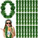 24 Pcs Tropical Green Leis Fern Leaf Necklace Green Fake Hawaiian Leis Artificial Fern Garland for Summer Luau Beach Pool Party Favors Decorations, 43 Inches