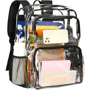 Vorspack Clear Backpack Heavy Duty - Extra Large Clear Bookbag Transparent Backpacks See Through Backpack for College Work Travel Festival - Black