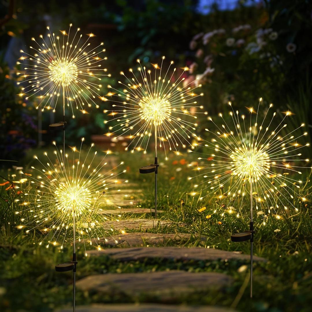 GIGALUMI Garden Outdoor Decor Lights 120LED 4Pack, Solar Garden Lights for Yard Outside Fairy Decorative,Solar Powered for Yard Pathway Flowerbed Planter Balcony Patio DecorWarm White