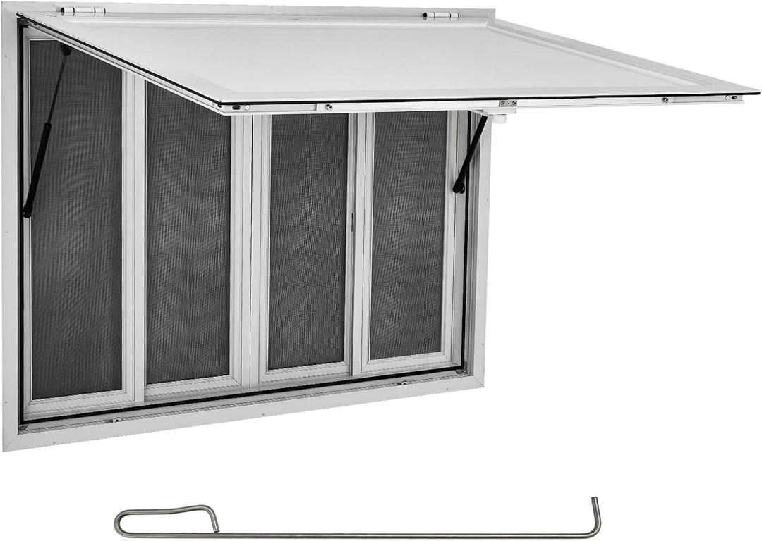45"W x 30"H Concession Window, Aluminum Alloy Food Truck Service Window with 4 Horizontal Sliding Screen Windows & Awning Door & Drag Hook, Serving for Food Trucks Concession Trailers