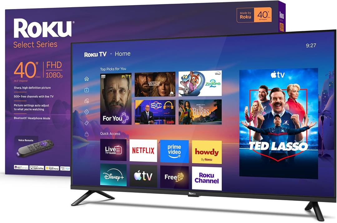 Roku 40-Inch Select Series Smart TV 2026-1080p Full HD TV - RokuTV
Flat Screen LED Television with Voice Remote, Wi-Fi & Bluetooth Headphone Mode - Streaming Live Local News Sports & Movies