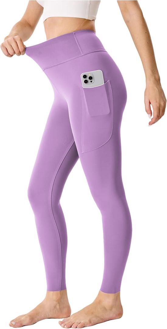 High Waisted Leggings for Women 25"/28" Inseam with Pockets Tummy Control Buttery Soft Yoga Pants (Purple)