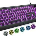 Backlit Computer Keyboards, Wired USB LED Keyboard with 7 Colors Backlight, Plug and Play, Waterproof, Full Size Quiet Computer Keyboard for Windows Desktop, PC, Laptop, Gaming (Black)