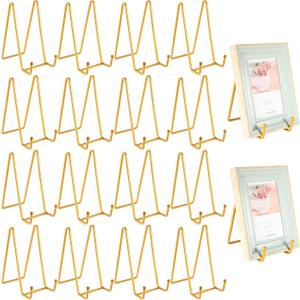 Mixweer Plate Stands for Display 18 Pack 6 Inch Plate Holder Display Stands Picture Frame Stand Holder Metal Frame Holder Stand for Decorative Plate, Book, Photo, Easel, Platter, Tabletop Art (Gold)