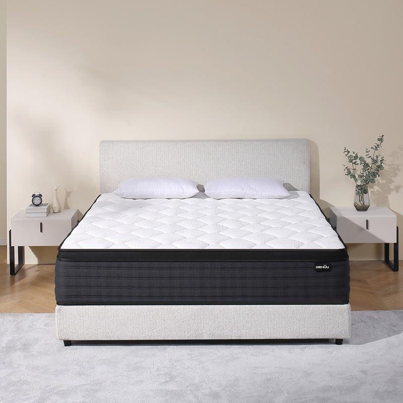 DEHIJU Queen Size Mattress, 12 Inch Hybrid Memory Foam Queen Mattress in a Box, Medium, Pressure Relief, CertiPUR-US (White)