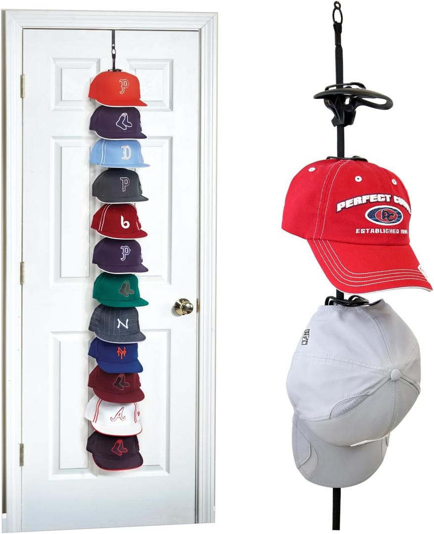 Perfect Curve Cap Rack System 36 Baseball Cap Organizer (12 clips hold up to 36 caps,Black)