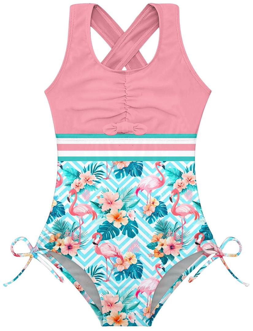 Bfustyle Girls One Piece Swimsuit Cute Striped Bathing Suit 
Size 7T