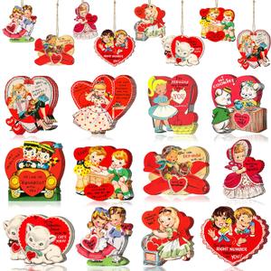 36Pcs Vintage Ornaments for Tree Decorations- Wooden Hanging Heart-Shaped Ornaments for Tree Decor Class Exchange Gifts Anniversary Birthday Party Supplies Favors