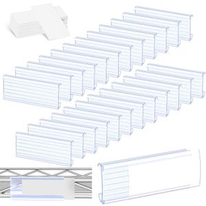 100 Pcs Label Holder Shelf Labels, Wire Shelf Label Holder with Label Paper Inserts, Shelf Labels for Wire Shelving, Metro Shelving Clips Plastic Label Holder Compatible with 1-1/4in Shelves