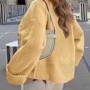 PRETTYGARDEN Women's Fall Oversized Sweaters Casual Crewneck Pullover Long Sleeve Fuzzy Chunky Knit Tops Blouse (Yellow, Large)