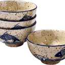 Japanese Rice Bowls Set of 4, Ceramic Rice Bowl Sushi Bowls for Soup and Rice Sushi(YL)