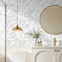 Floral Peel and Stick Wallpaper- Cream White and Blue Vintage Flowers Contact Paper for Bathroom - Boho Removable Self Adhesive Vinyl Wall Paper for Decor Shelf Linings and Cabinets,17.3" x 393"