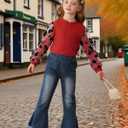 Kucnuzki Toddler Girl Clothes Cute Kids Clothes Long Sleeve Shirts Top Bell Bottom Denim Jeans Pants 2 Piece Matching Outfits (4-5T, Red)