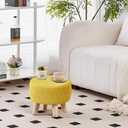 Wimarsbon Small Ottomans, 100% Hand Knitted Pouf, Round Footrest with 4 Non-Skid Wood Legs, Boho Dcor Cotton Rope Pouffe Beside Sofa, Leisure Floor Step Chair for Living Room (Yellow)