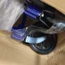 Medline Lightweight Foldable Transport Wheelchair with Handbrakes and 12-Inch Wheels, Blue Frame, Black Upholstery