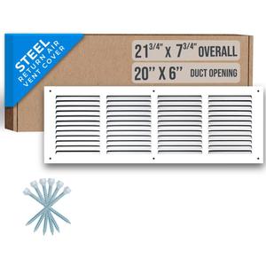 Fits 20x6 Duct Opening | Steel Return Air Grille by Handua | Vent Cover Grill for Sidewall and Ceiling | White | HVAC Cold Air Intake Grille | Outer Dimensions: 21.75"W X 7.75"H