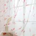 L.Z.E Leaf Sheer Curtains for Living Room 84 Inches Long, Spring Red Plant Pattern Elegant White Natural Curtains & Drapes for Bedroom Dining Room, Window Treatment Grommet Top, 2 Panels Set