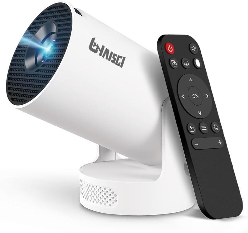 Mini Projector with WiFi and Bluetooth, Portable Projector 4K Support, 5W Soundbase Speaker, Auto Keystone Correction 180Rotatable Smart Proyector for Movie Home HY300 Ultra