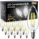 TJOY LED Candelabra Bulbs Dimmable, 60W Equivalent Chandelier Light Bulbs, 4.5W 5000K Daylight, 500LM, E12 Base, B11 Vintage LED Filament Clear Glass Candle Light for Ceiling Fan, Chandeliers,12Pack