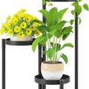 iDavosic.ly Plant Stand Indoor Outdoor, 3 Tier Corner Metal Flower Display Holder Shelf, Easy Assembly Folding Tall Orchid Rack for Patio Balcony Porch Garden Living Room House, Black