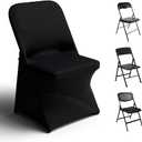 Trlyc Spandex Folding Chair Covers 30 Pcs Universal Fitted Stretchy Dining Chair Slipcovers for Wedding Party Banquet Flat-Front Chair Cover (Black)