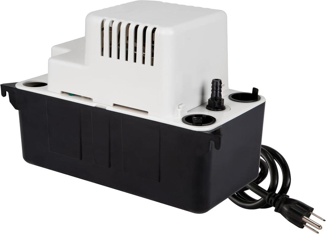 Little Giant VCMA-15UL 115 Volt, 65 GPH, 1/50 HP Automatic Condensate Removal Pump for HVAC/Refrigeration Systems/Dehumidifiers (no safety switch), 6-Foot Cord, Black/White, 554401