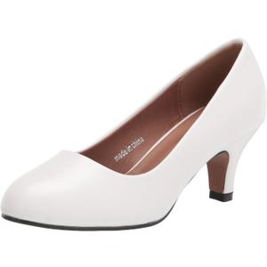 Women's Classic Round Toe Pumps, Mid Kitten Heel, Office Dress Shoes Matt White - US 9.5