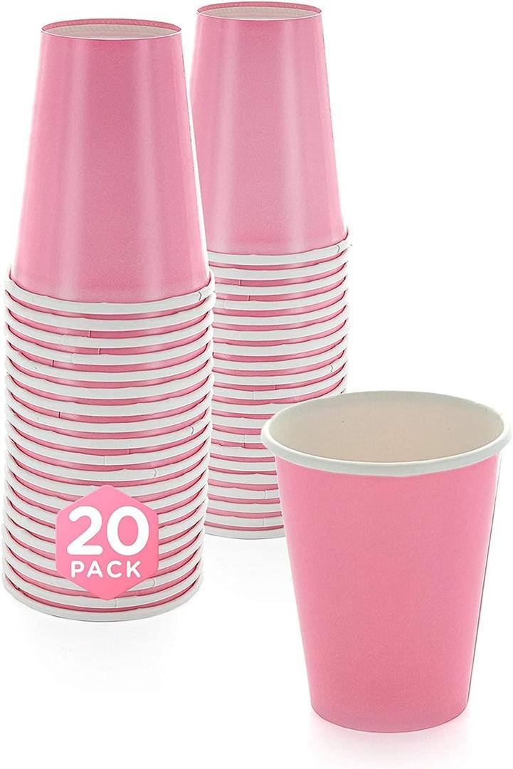 Disposable Paper Cups, 8 oz. Pink Paper Coffee Cups, Strong and Sturdy Coffee Disposable Cups for Party, Wedding, Thanksgiving Day, Christmas, Halloween Hot Cups, Pack of 20