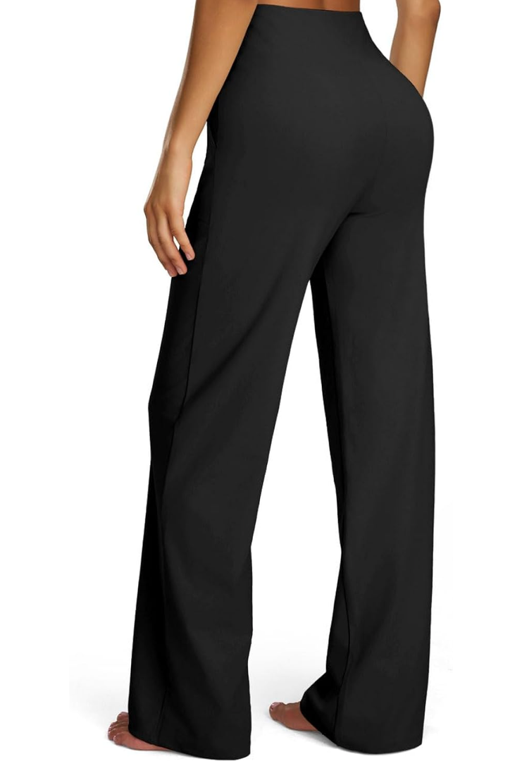 Wide Leg Pants for Women Loose Yoga Pants with Pockets Petite/Regular/Tall Stretch Casual Lounge Pants, Size L