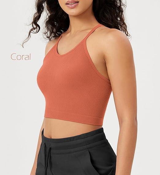 ODODOS Women's Crop Seamless Rib-Knit Camisole Crop Tank Top, Size: M/L