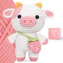 Crochet Kit, Crochet Kit for Beginners with Easy Peasy Yarn, Complete DIY Kit Crochet Starter Kit with Step-by-Step Video Tutorials, Hug Strawberry Cow
