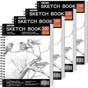FIXSMITH 9"X12" Sketch Book | 400 Sheets (68 lb/100gsm) Sketchbook| 4 Pack (100 Sheets Each) |Acid Free Drawing Paper | Spiral Bound Sketchpad for Beginners,Artists & Professionals | Bright White (9"x12"-4 Pack)