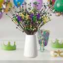 Mardi Gras Table Decor, 20 Pack Glitter Berry Stems Mardi Gras Decorations for Tree, Artificial Flowers Mardi Gras Picks for Wreath, Mardi Gras Tree Ornaments, Mardi Gras Gifts