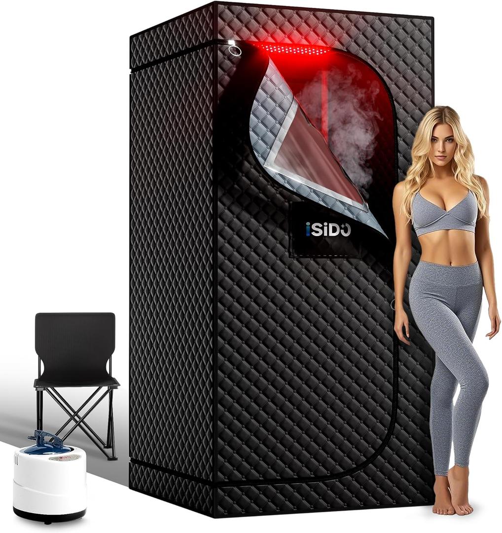 Upgraded Infrared Steam Sauna with 660nm Red Light Therapy & 850nm Infrared Light Panel, 3L 1300W Steamer, Folding Chair, XXL Portable Sauna Personal Sauna Box Sauna Tent Home Sauna
