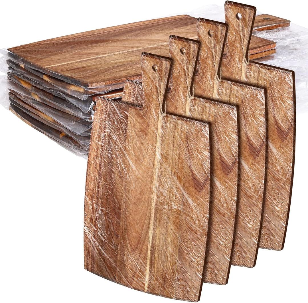 Patelai 12 Packs Wooden Cutting Board Set with Handles Large Kitchen Serving Plain Chopping Board Bulk Gifts for Mom for Vegetables Meat Pizza Cheese Fruit Bread(Acacia Wood,17 x 10 Inch)