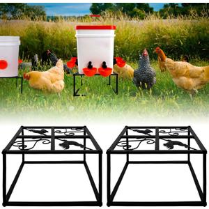 2Pcs Metal Stand for Chicken Feeder Waterer Heavy Duty Chicken Water Feeder Stand Holder with 4 Legs Iron Chicken Waterer Bucket Barrel Stand Rectangular Support Rack for Coop Poultry Indoor Outdoor (Black)