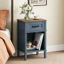 Small Farmhouse Nightstand, Wood Night Stand Set, End Table with Drawer, Small Rustic Wooden Bedside Table, Bed Side Table for Bedroom, Blue end Table with Storage for Bedroom LET512LR