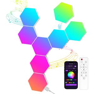 Hexagon LED Light Panels 8 Pack  Smart RGB Wall Lights with APP & Remote Control  Music Sync Modular Gaming Lights for Bedroom, Living Room, Wall Decor